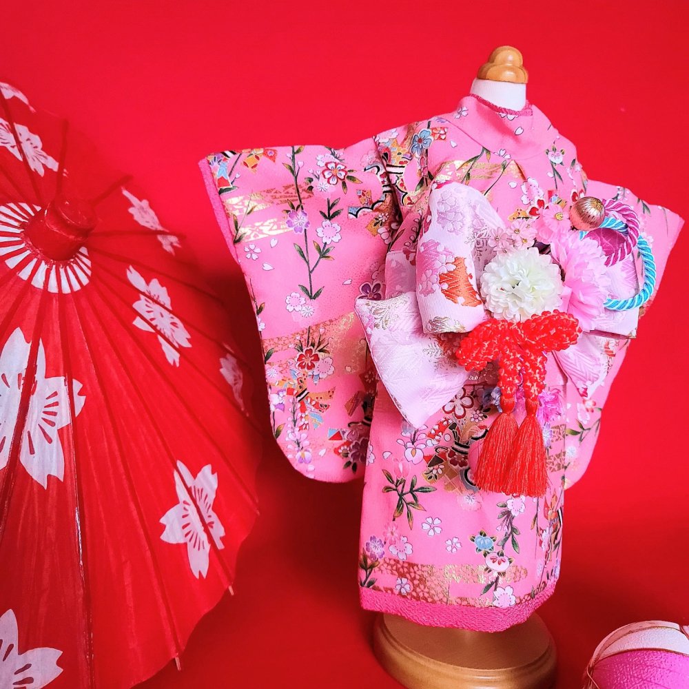 ペットの着物桃桜一正絹着物ピンク - オーダーメイドペットウェア