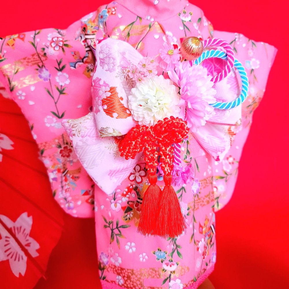 ペットの着物桃桜一正絹着物ピンク - オーダーメイドペットウェアＳＡＣＨＩ