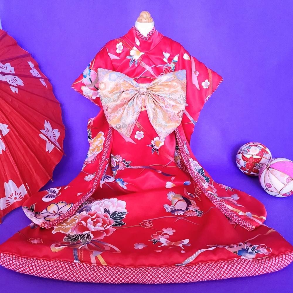 犬の着物赤Mサイズ 犬服の着物京雅kyomiyabi一シルク大振袖（レッド） - オーダー