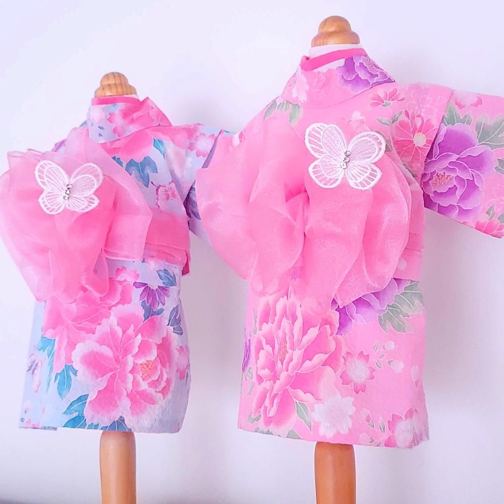 即納数量限定犬服の日本浴衣 | 可憐ぼたんピンク＆水色