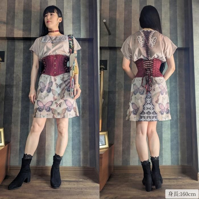 トロンプルイユTシャツワンピース（バタフライ(アンティーク