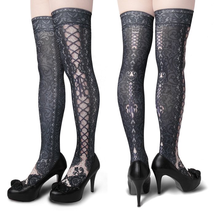 corset over knee socks SIDE LACE-UP -BLACK- - 【公式】abilletage　アビエタージュ 　 コルセット通販