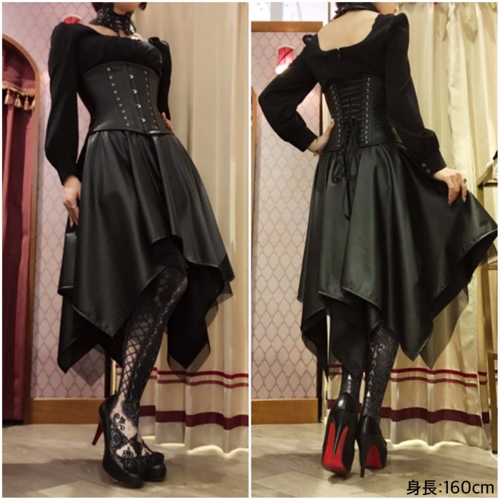 corset over knee socks SIDE LACE-UP -BLACK- - abilletage【アビエタージュ】 コルセット通販