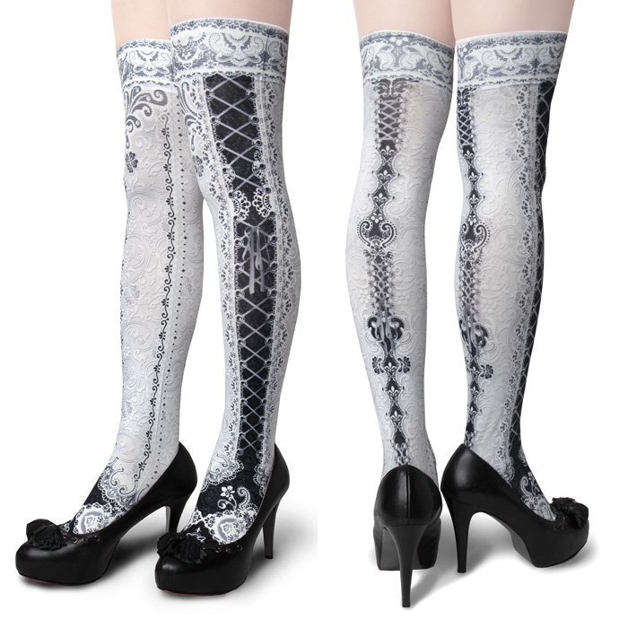 corset over knee socks SIDE LACE-UP -WHITE&BLACK- - 【公式】abilletage　アビエタージュ 　 コルセット通販