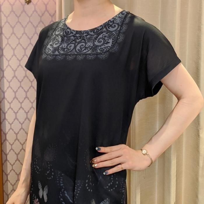 ☆クーポンで20%off☆Tシャツワンピース（バタフライ/ブラック