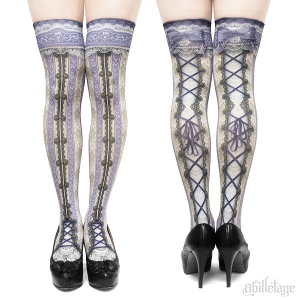 【数量限定】corset over knee socks chantegram stripe-lavender- - 【公式】abilletage　 アビエタージュ 　コルセット通販