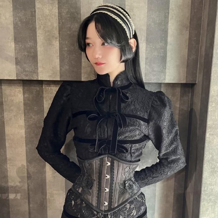 size2 即納可能】ローズモチーフミニコルセット(モノクロ