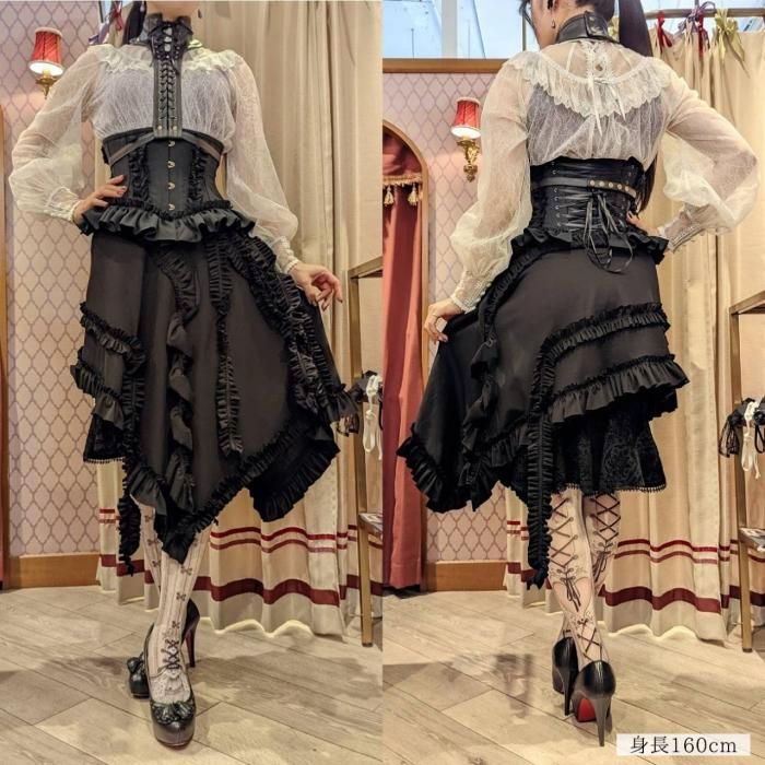 size4 即納可能】ガーゼフリルミニショートコルセット（ブラック