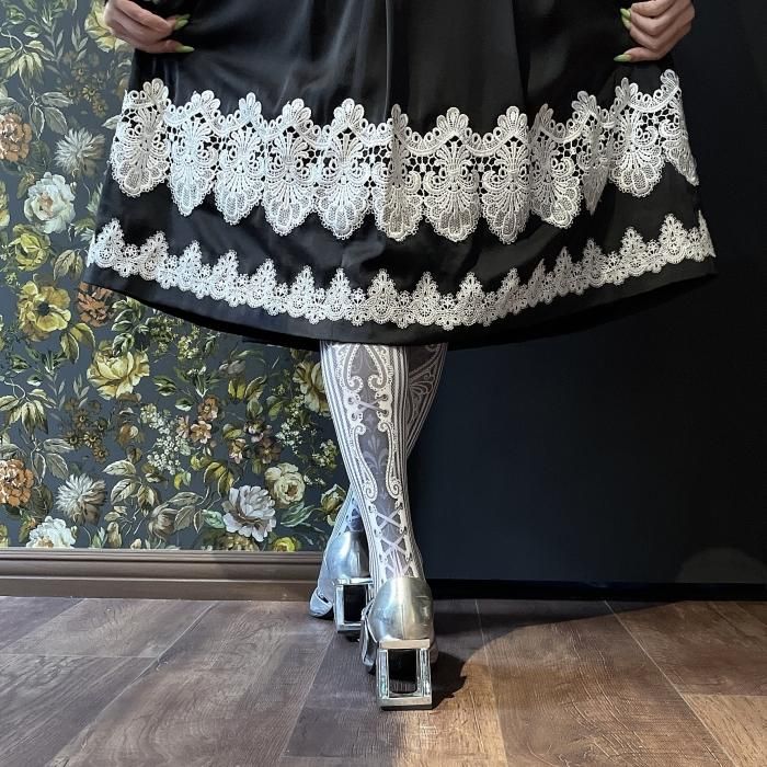 corset tights STRIPE LACE -Navy White- - 【公式】abilletage