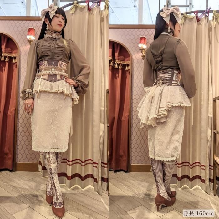 corset tights STRIPE LACE -Cream Brown- - 【公式】abilletage