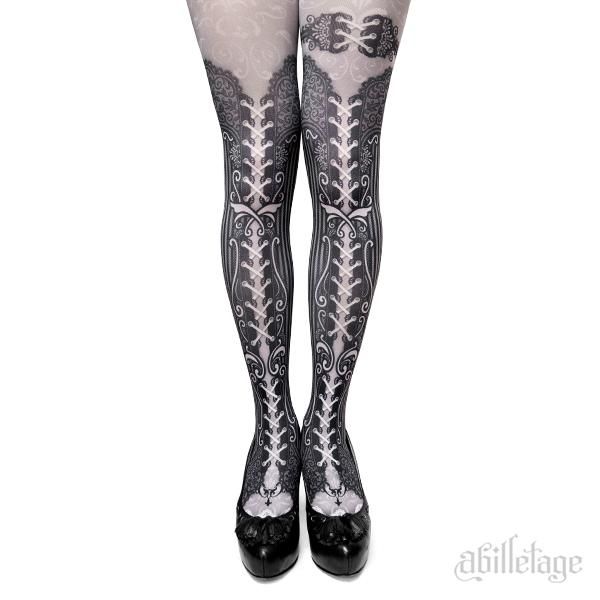 corset tights STRIPE LACE -Monochrome- - 【公式】abilletage　アビエタージュ 　コルセット通販