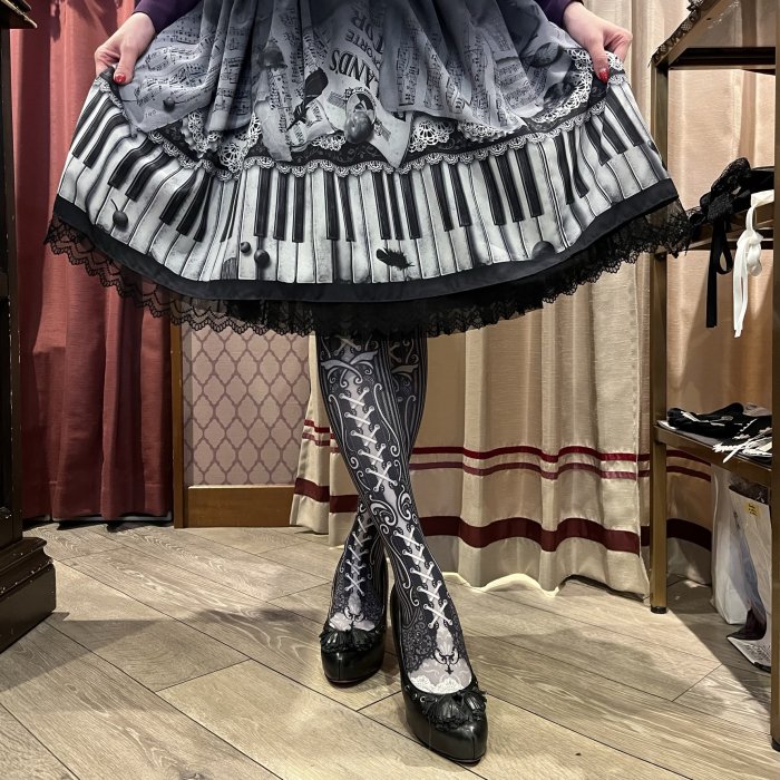 corset tights STRIPE LACE -Monochrome- - 【公式】abilletage　アビエタージュ 　コルセット通販