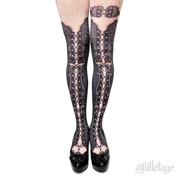 corset tights STRIPE LACE -Black- - 【公式】abilletage アビエ