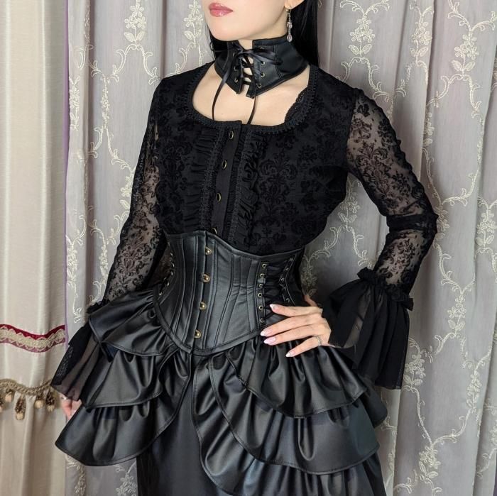 【アビエタージュ】ブラック コルセット 受注生産】ダマスクチュールミニコルセット（ブラック