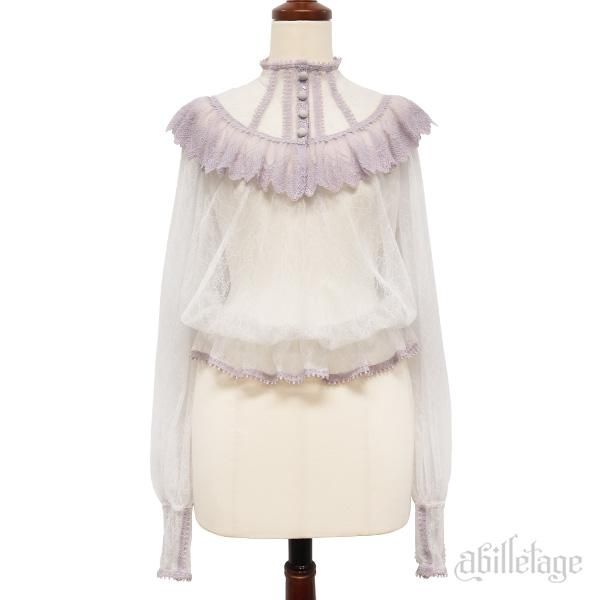 abilletage / レースフリルブラウス  ラベンダー O-25-01-16-011-GO-BL-IG-ZY レースフリルブラウス（ネイビー） - 【公式】abilletage アビエ