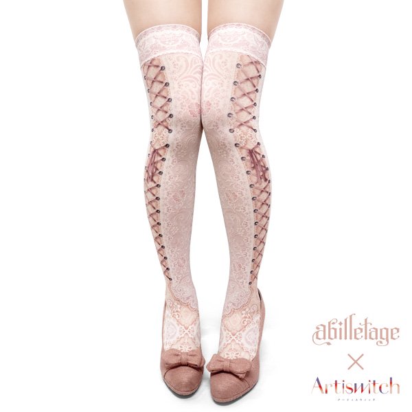 【数量限定：Artiswitchコラボ商品】】corset over knee socks SIDE LACE-UP -シェルピンク- -  【公式】abilletage　アビエタージュ 　コルセット通販