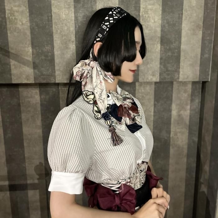 ネイビー ドット柄 フリル付きブラウス abilletage アビエ