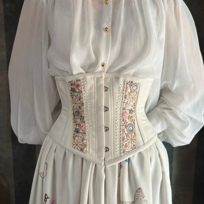 受注生産】インド刺繍リボン ミニショートコルセット（アイボリー