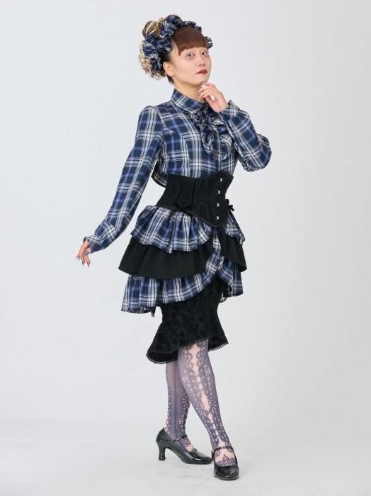 受注生産】Plaid de Mémoireフリルオーバースカート（ネイビーパープル