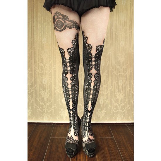 corset tights DOUBLE LACE -black- - 【公式】abilletage　アビエタージュ 　コルセット通販