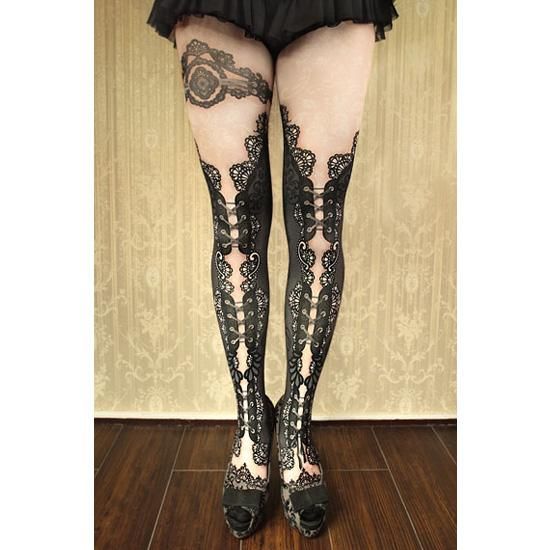 corset tights DOUBLE LACE -black- - 【公式】abilletage アビエ