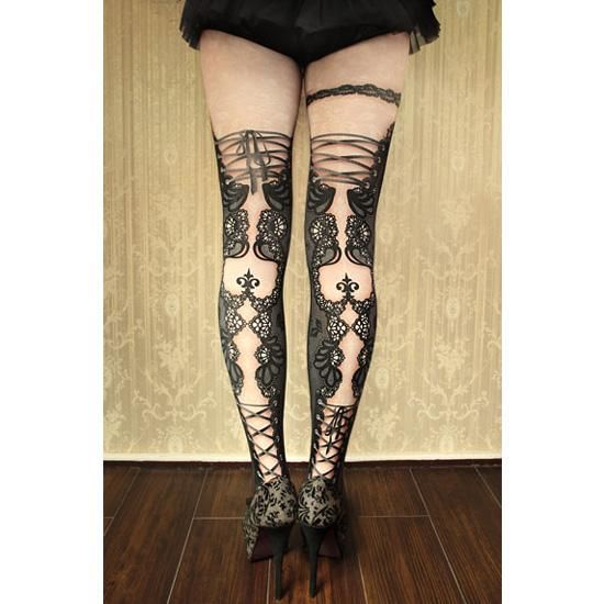 corset tights DOUBLE LACE -black- - 【公式】abilletage　アビエタージュ 　コルセット通販