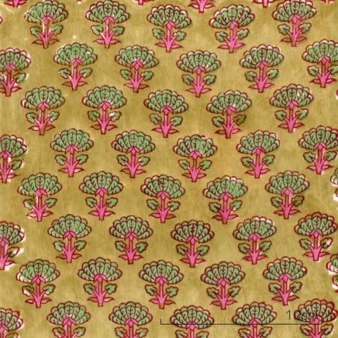 インド綿木版更紗布 - 紡ぎ車と世界の原毛アナンダ