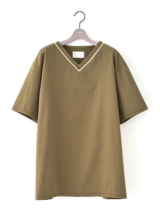 TROVE / EMBROIDERED V-NECK / KHAKI photo