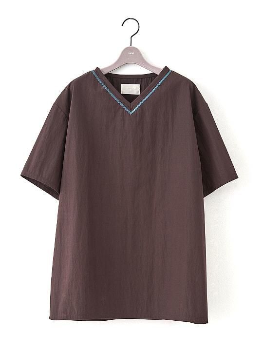 TROVE / EMBROIDERED V-NECK / DARK BROWN photo