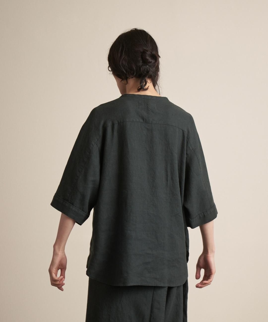 TROVE / AMUNZEN LINEN PULLOVER / DARK GREEN photo