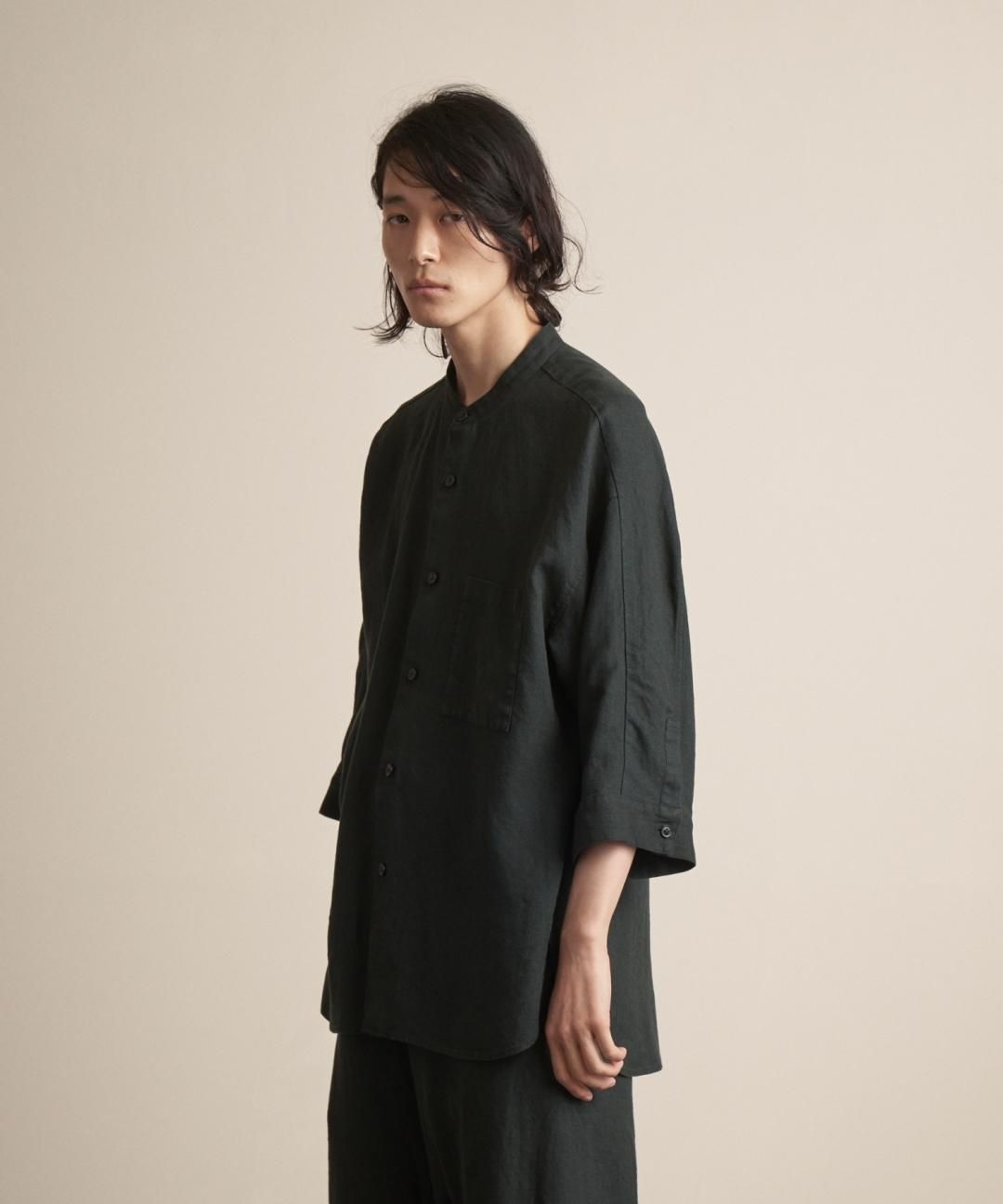 TROVE / AMUNZEN LINEN 7SLEEVE SHIRT / DARK GREEN photo