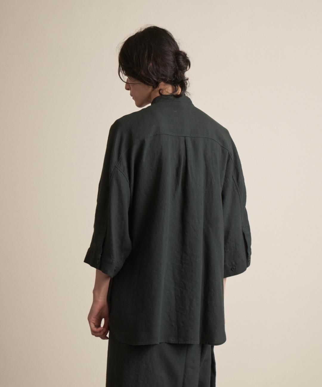 TROVE / AMUNZEN LINEN 7SLEEVE SHIRT / DARK GREEN photo