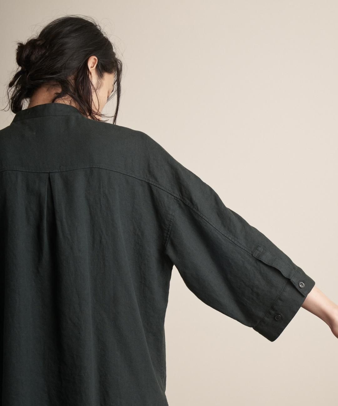 TROVE / AMUNZEN LINEN 7SLEEVE SHIRT / DARK GREEN photo