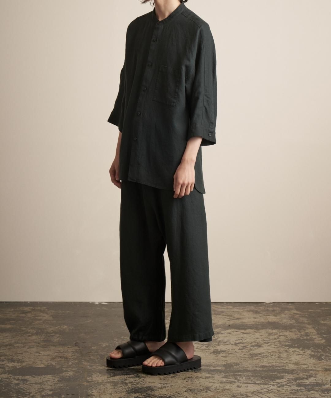 TROVE / AMUNZEN LINEN 7SLEEVE SHIRT / DARK GREEN photo