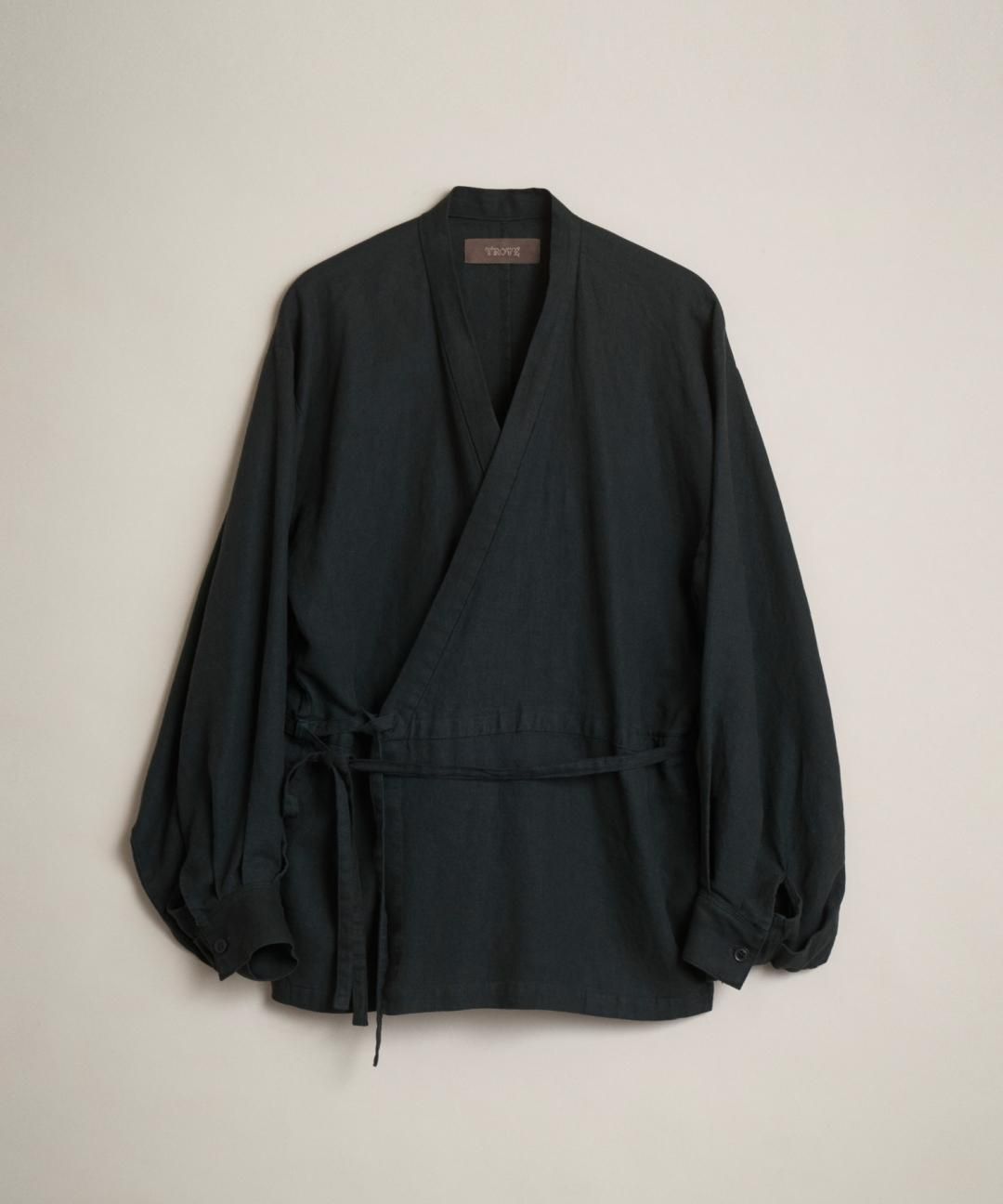 TROVE / AMUNZEN LINEN ORIENTAL GOWN / DARK GREEN photo