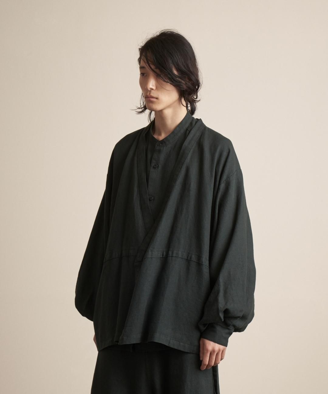 TROVE / AMUNZEN LINEN ORIENTAL GOWN / DARK GREEN photo