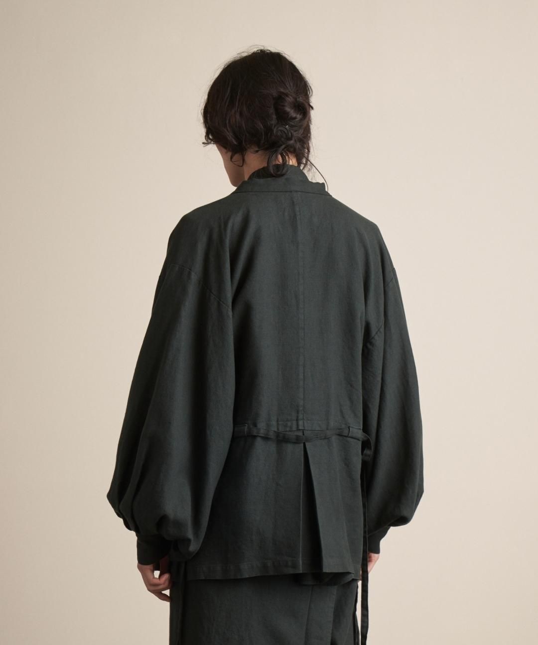 TROVE / AMUNZEN LINEN ORIENTAL GOWN / DARK GREEN photo