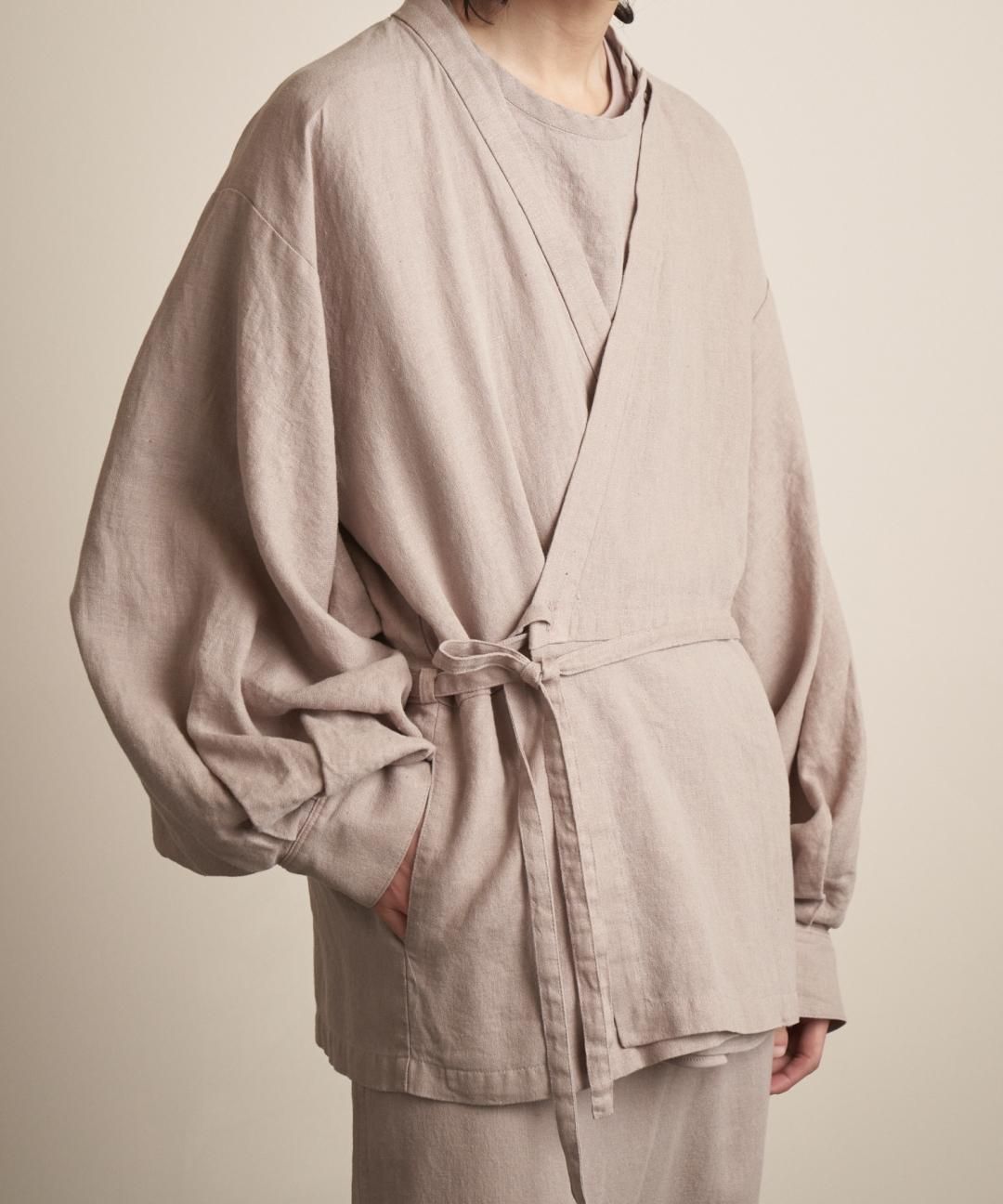 TROVE / AMUNZEN LINEN ORIENTAL GOWN / GRAY BEIGE photo
