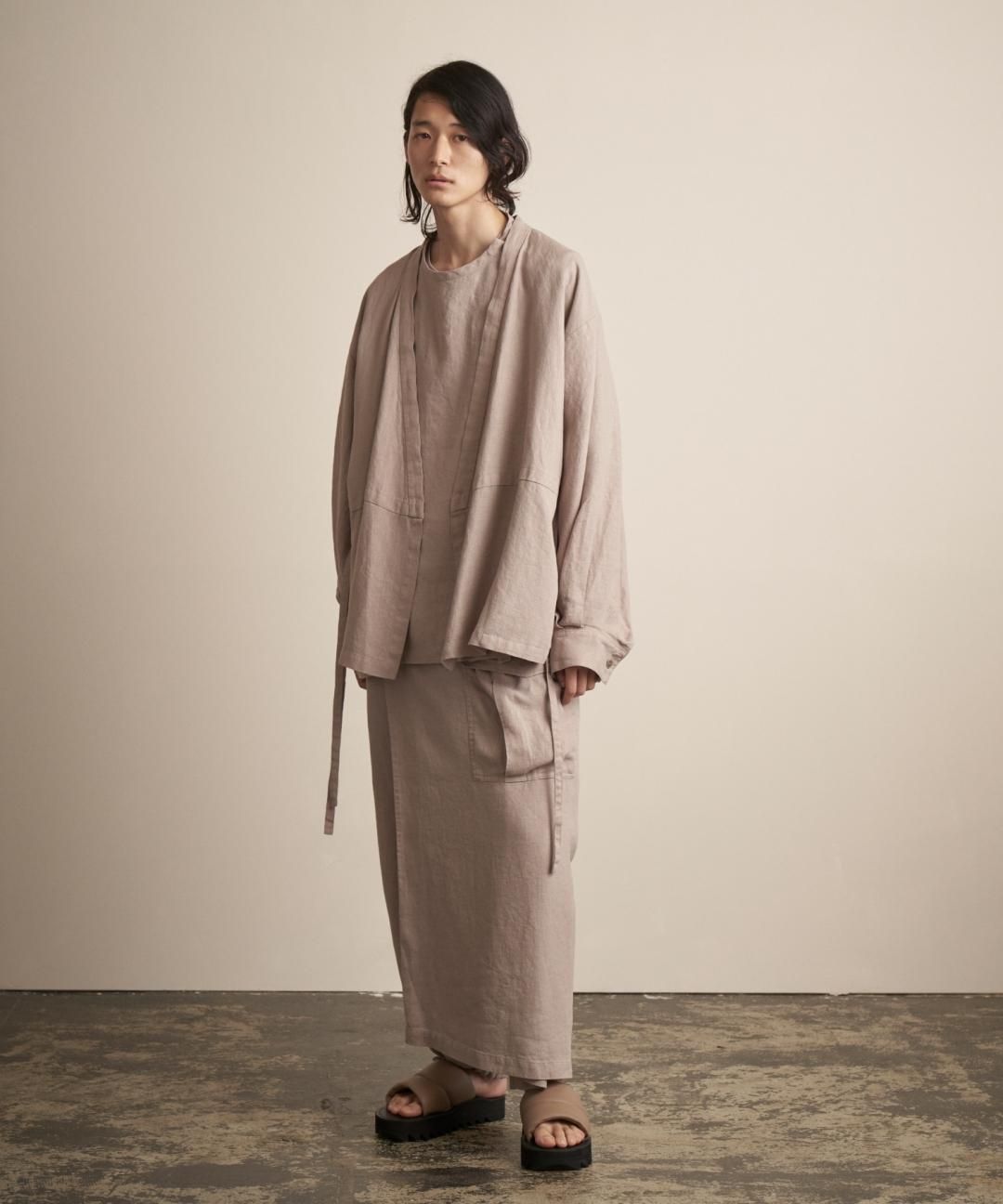 TROVE / AMUNZEN LINEN ORIENTAL GOWN / GRAY BEIGE photo