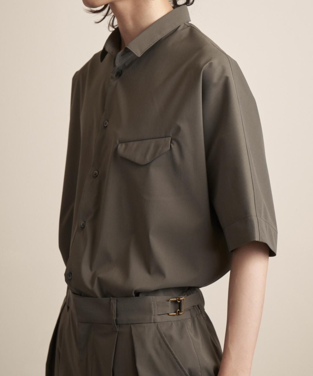 TROVE / Super120’s SOLARO DOLMAN SHIRT / OLIVE GRAY photo