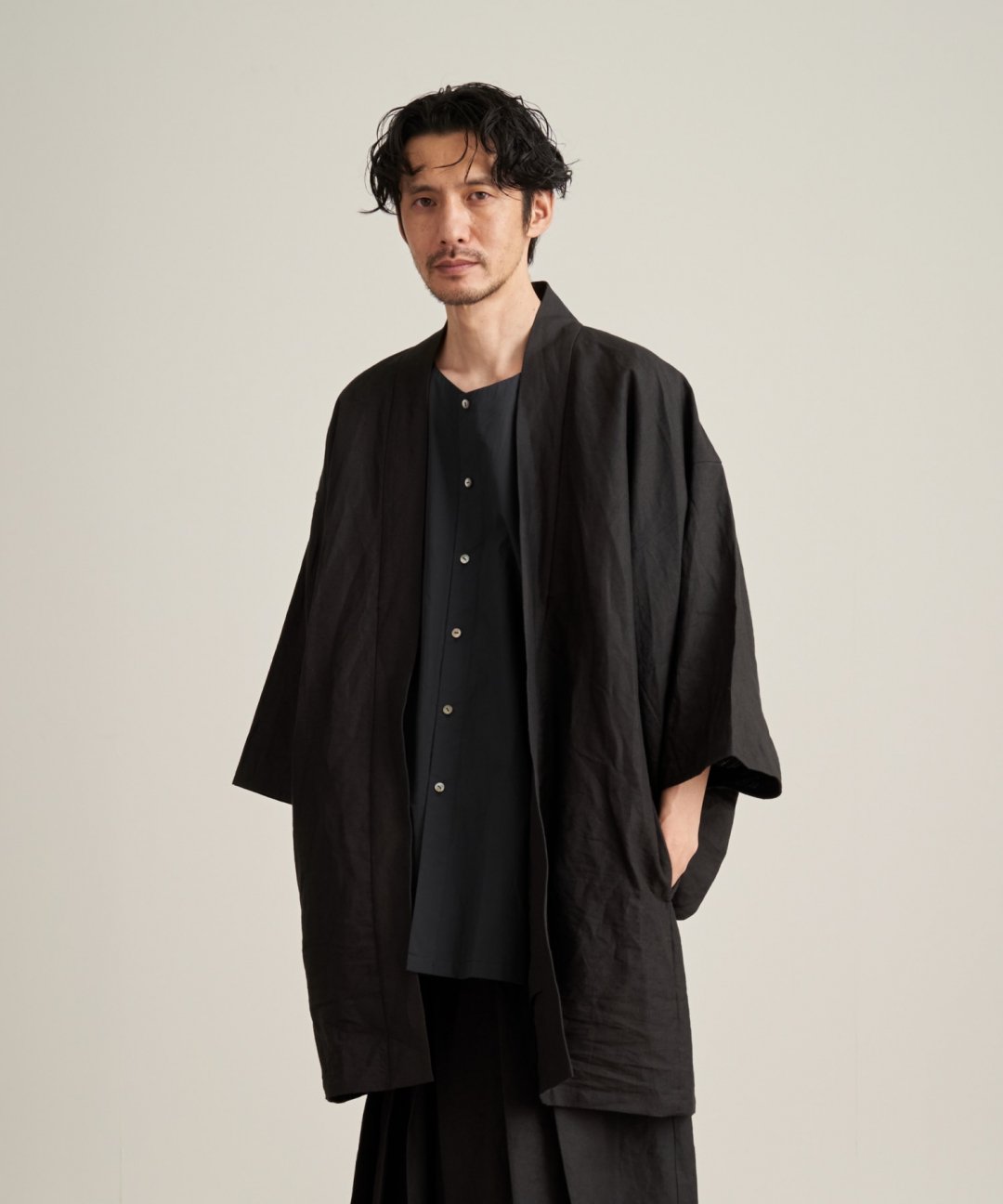 WAROBE / WASHI LINEN HAORI / BLACK - TROVE SHOP OFFICIAL SITE