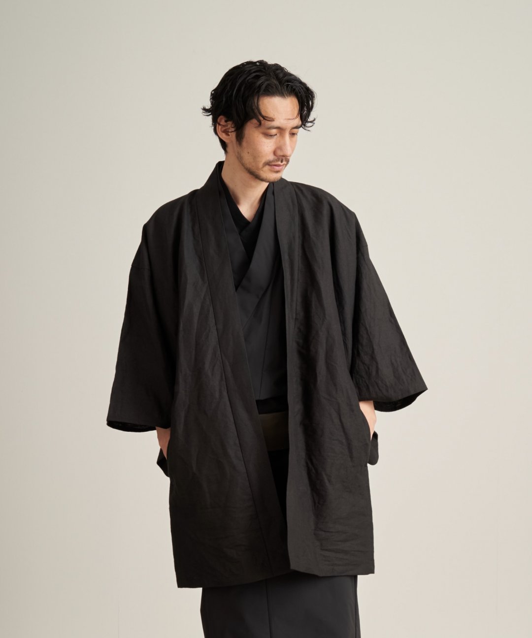 WAROBE / WASHI LINEN HAORI / BLACK photo