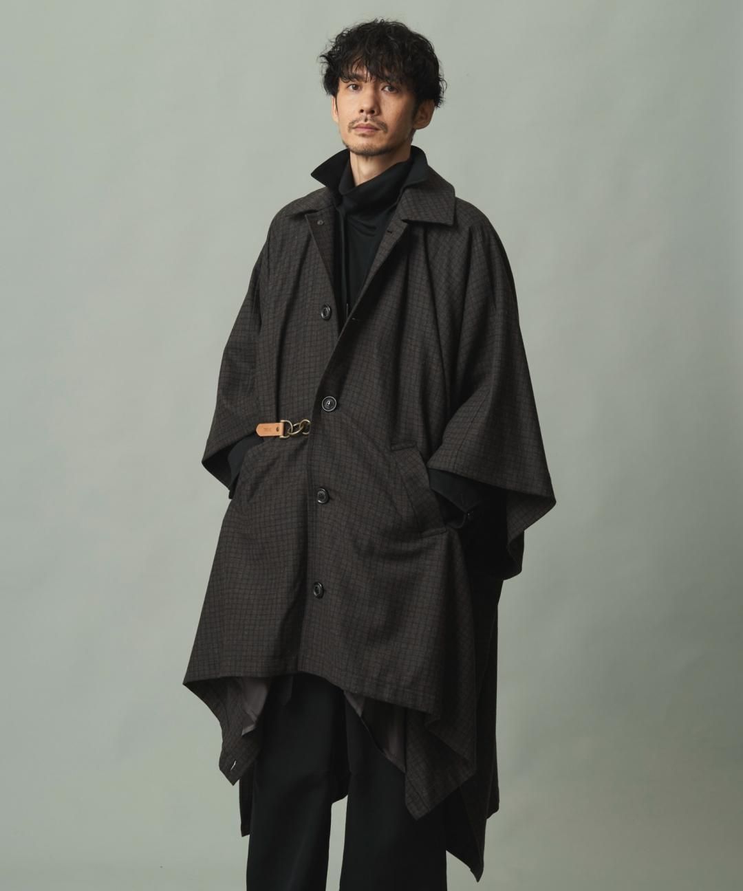 TROVE / PONCHO MAC COAT / SHEPHERDS BROWN NAVY photo