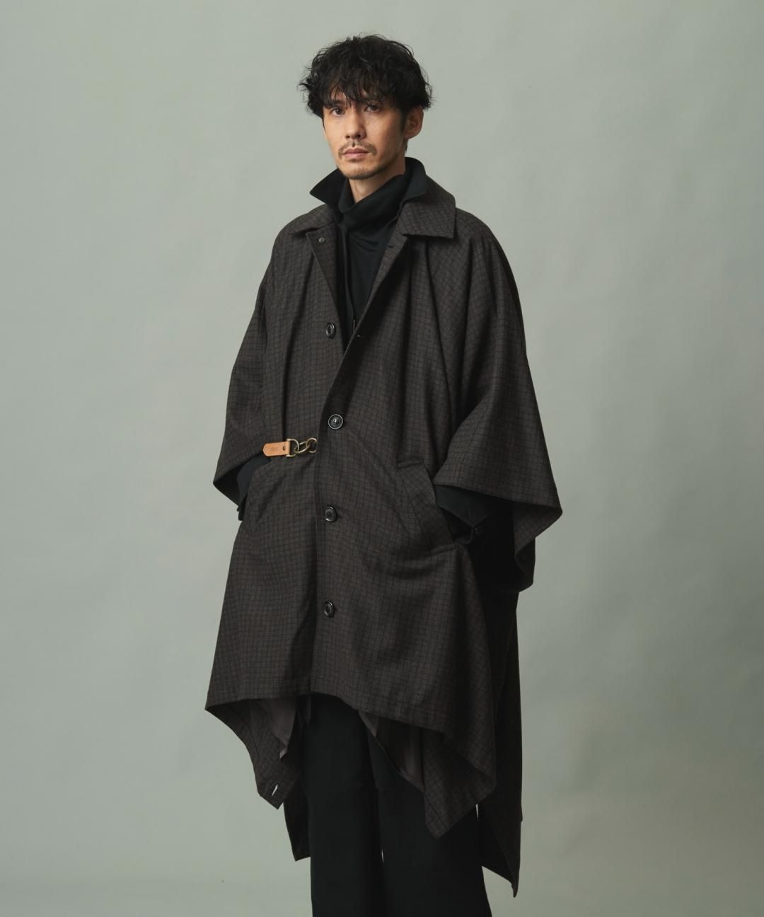 TROVE / PONCHO MAC COAT / SHEPHERDS BROWN NAVY photo