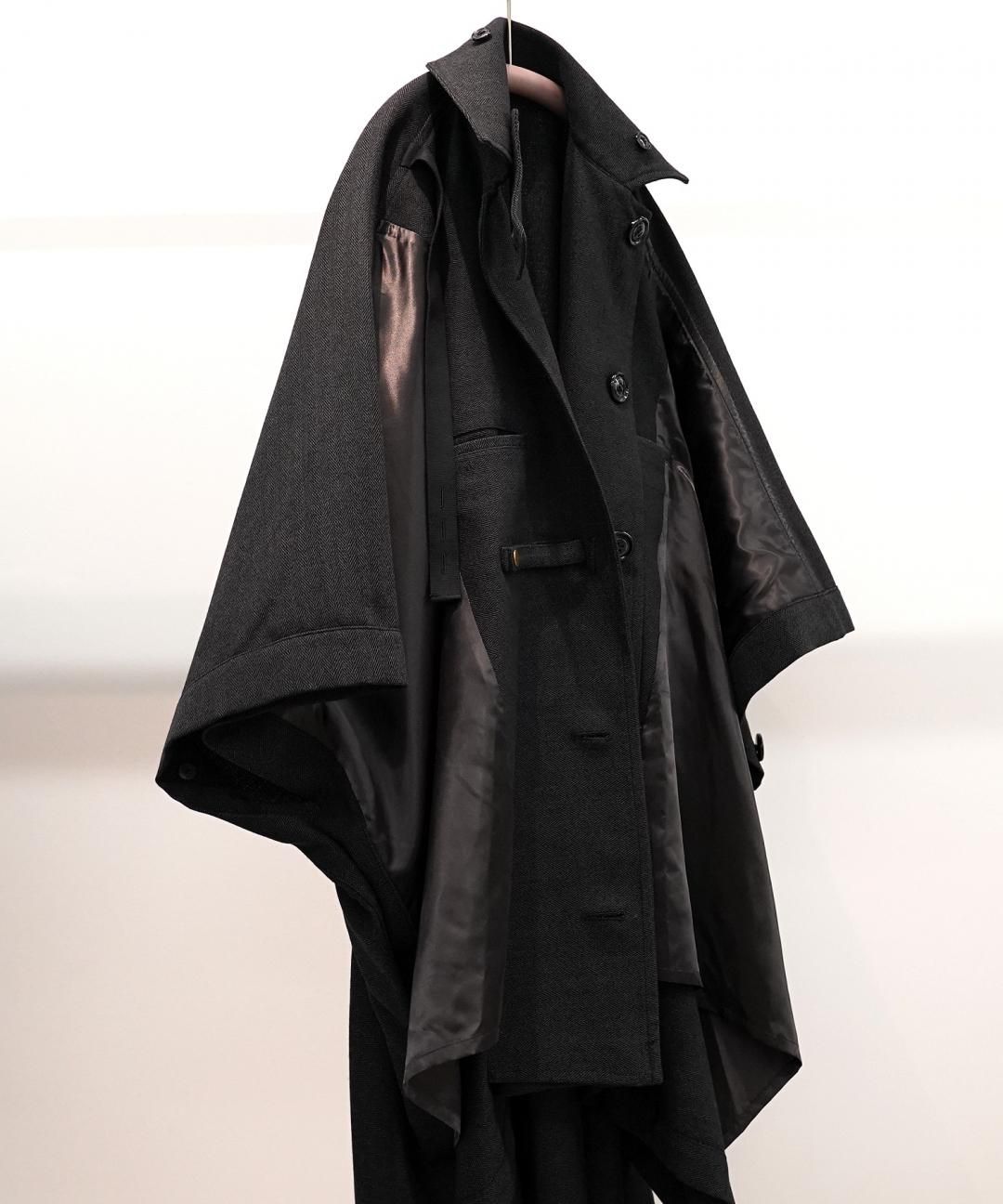 TROVE / PONCHO MAC COAT / HERRINGBONE CHARCOAL photo