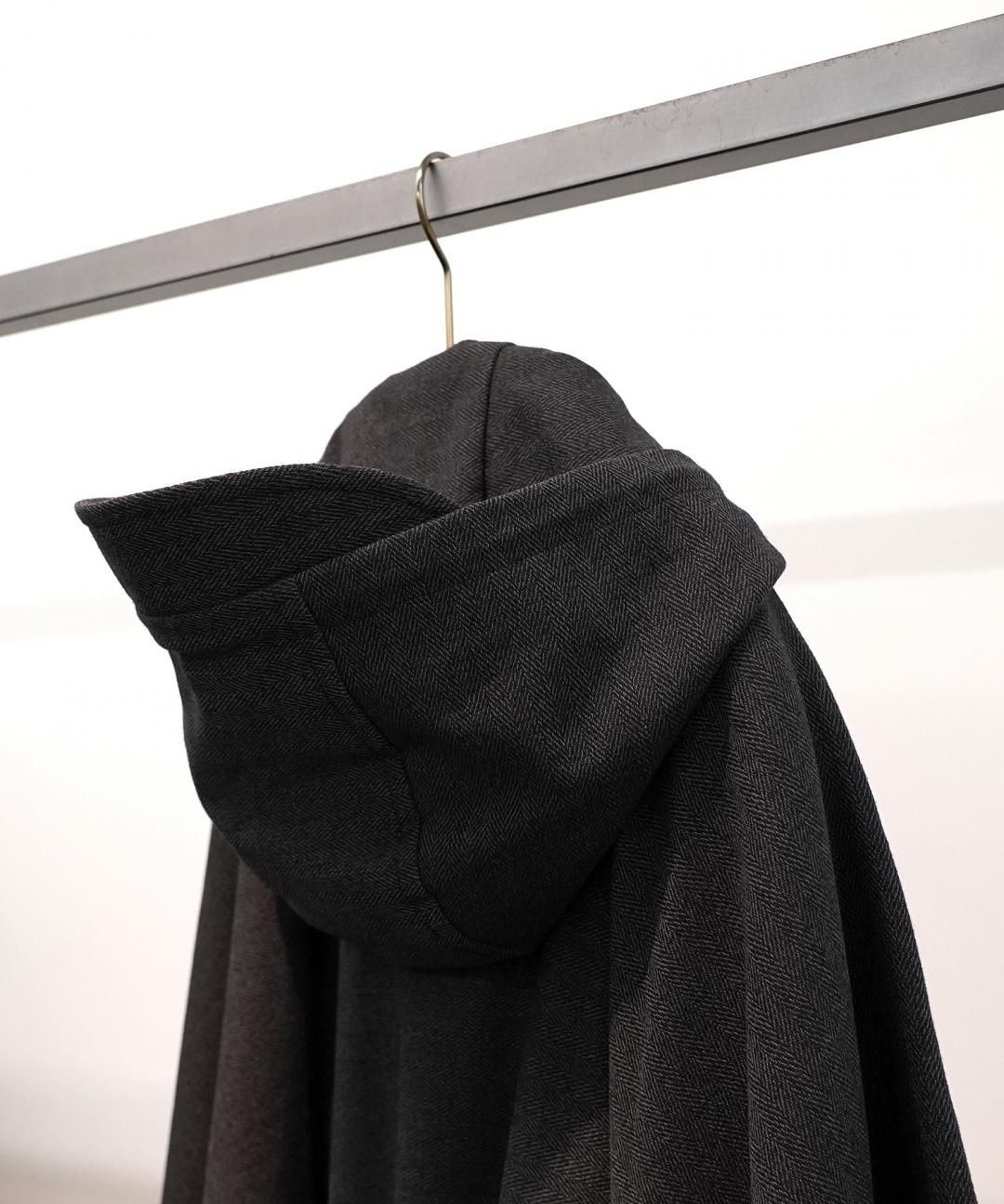 TROVE / PONCHO HOODED COAT / HERRINGBONE CHARCOAL photo