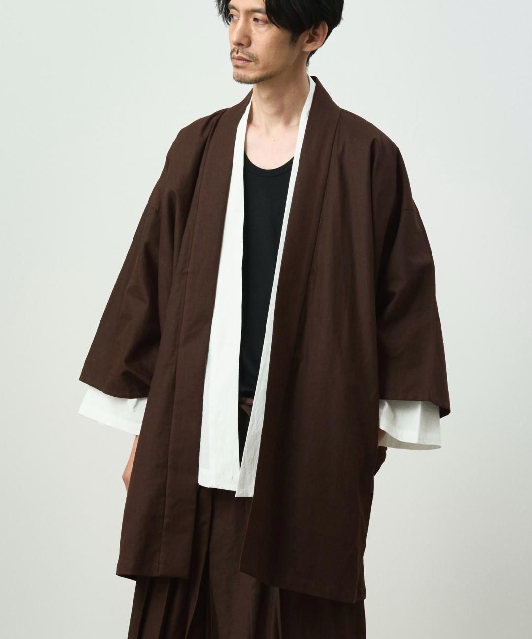 WAROBE / COTTON LINEN HAORI / BROWN photo