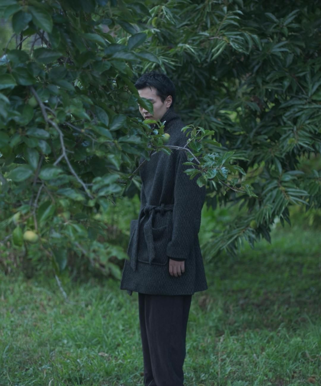 TROVE / MODERN TWEED GOWN COAT / GREEN BROWN photo