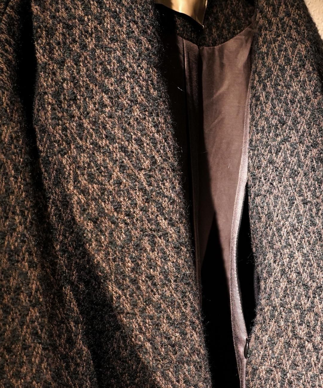 TROVE / MODERN TWEED GOWN COAT / GREEN BROWN photo