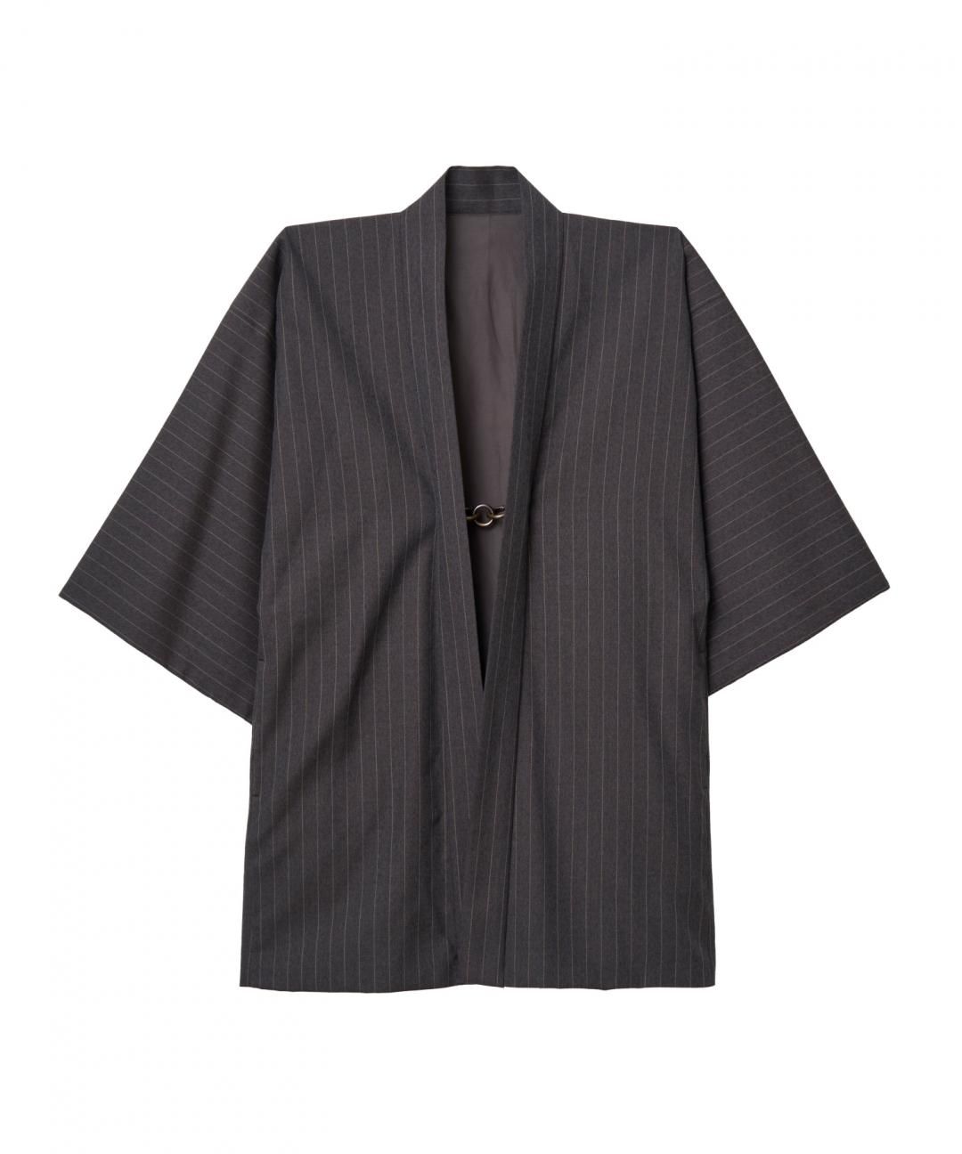 【PRE-ORDER】WAROBE / STRIPE WOOL HAORI / CHARCOAL photo